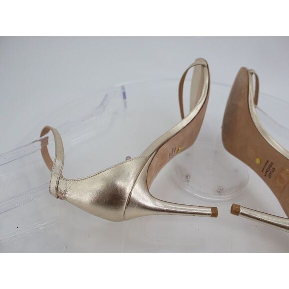 Stuart Weitzman Nundistcurve 75 Ankle Strap Sandal Gold Leather Size 11 Evening - Picture 8 of 12